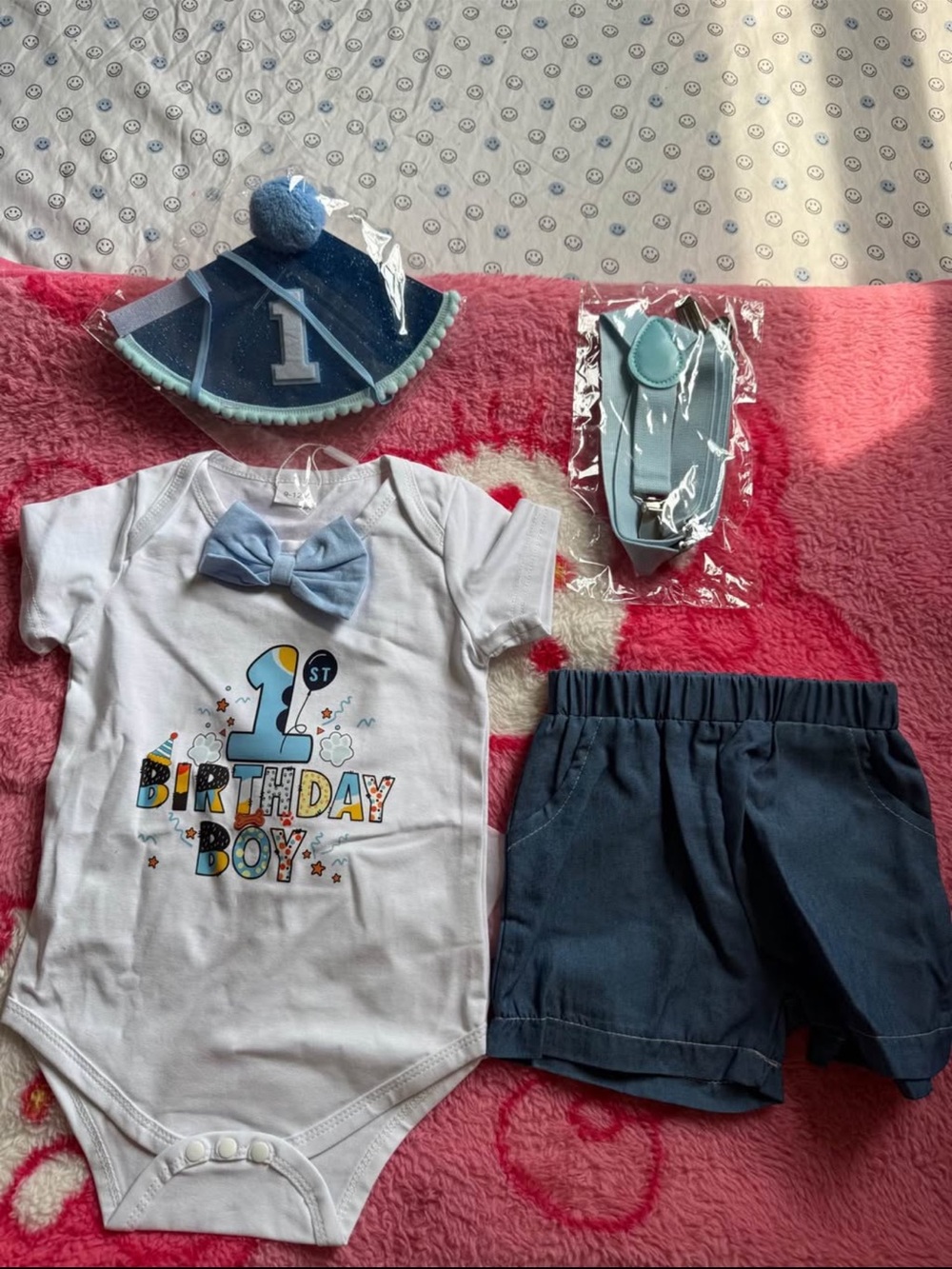 Baby Boy 1st Birthday Outfit Set - Blue and White